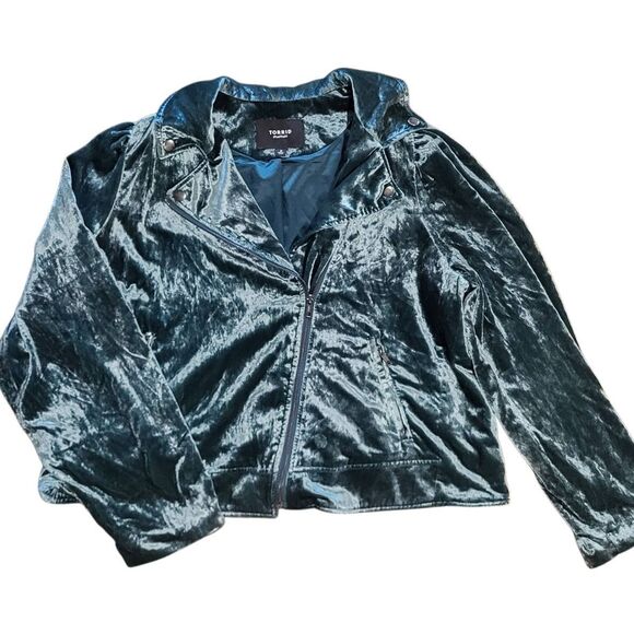 Torrid Jacket Women's 2X Botanical Green Velvet Moto Zip Cropped - Picture 2 of 6
